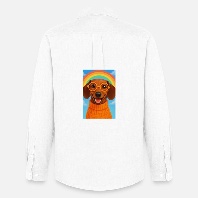 Glücklicher Hund mit Brille und Regenbogen - Männer Oxford Hemd von Stanley/Stella - Weiß
