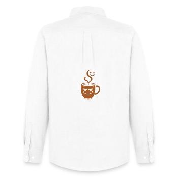 Fröhlicher Kaffeebecher mit Smileys - Männer Oxford Hemd von Stanley/Stella - Weiß - Hinten - AI Model Male 185 dark (185cm)