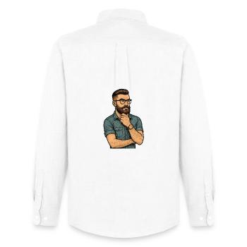 Porträt eines nachdenklichen Mannes mit Bart und Brille - Männer Oxford Hemd von Stanley/Stella - Weiß - Hinten - AI Model Male 185 dark (185cm)