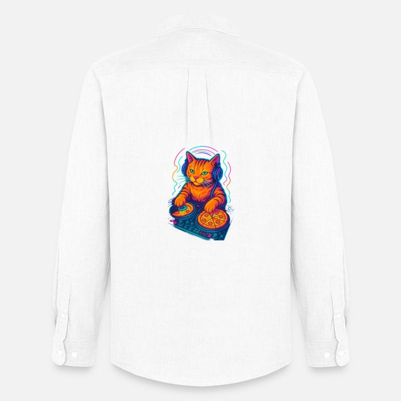 Neon DJ Katze Design - Männer Oxford Hemd von Stanley/Stella - Weiß