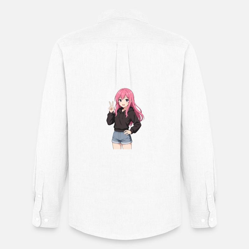 Anime-Mädchen mit rosa Kapuzenpullover - Männer Oxford Hemd von Stanley/Stella - Weiß