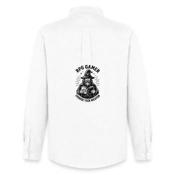 RPG Gamer : Grimoire et dés - Chemise Oxford homme Stanley/Stella - blanc - Dos - AI Model Male 185 dark (185cm)