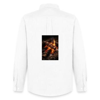 Flames skewer at the campfire - Men's Oxford Shirt by Stanley/Stella - white - Back - AI Model Male 185 dark (185cm)