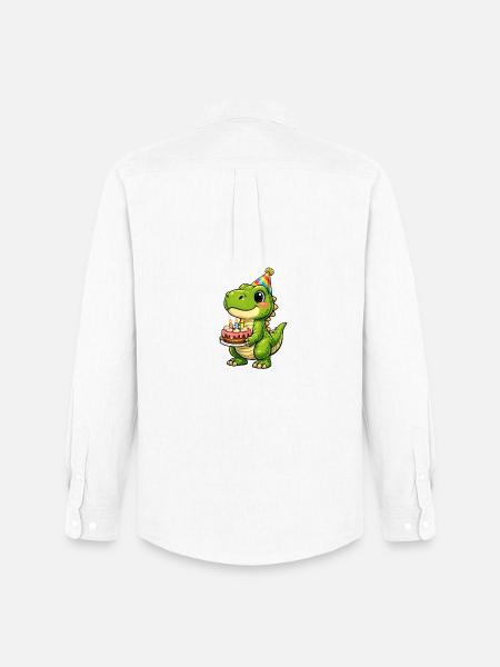 Little Dino with Birthday Cake - Men's Oxford Shirt by Stanley/Stella - white