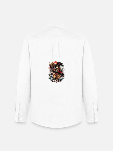 Roter Samurai mit Kirschblütenwellen - Männer Oxford Hemd von Stanley/Stella - Weiß