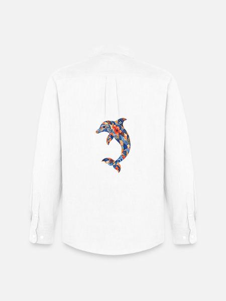 Patchwork-Delfin mit Blumenkraft - Männer Oxford Hemd von Stanley/Stella - Weiß