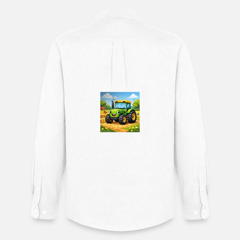 Fröhlicher Grüner Traktor auf Feld - Männer Oxford Hemd von Stanley/Stella - Weiß
