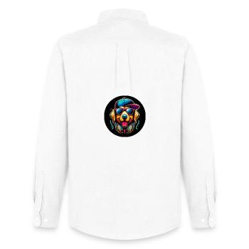 Golden Retriever Dog Rapper with Cap and Headphones - Men's Oxford Shirt by Stanley/Stella - white - Back - AI Model Male 185 dark (185cm)