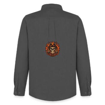 Fire & Flames Design Motorcycle Skull - Men's Oxford Shirt by Stanley/Stella - anthracite - Back - AI Model Male 185 dark (185cm)