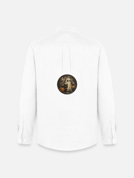 Spukige Halloween-Nachtszene mit Katze - Männer Oxford Hemd von Stanley/Stella - Weiß