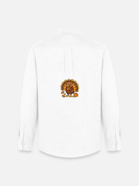 Autumnal cartoon turkey with pumpkin - Men's Oxford Shirt by Stanley/Stella - white