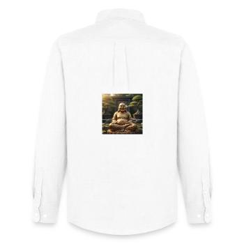 Figurine dorée du jardin du Bouddha riant - Chemise Oxford homme Stanley/Stella - blanc - Dos - AI Model Male 185 dark (185cm)