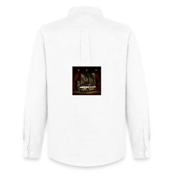 Voiture électrique sur la scène de la fumée - Chemise Oxford homme Stanley/Stella - blanc - Dos - AI Model Male 185 dark (185cm)