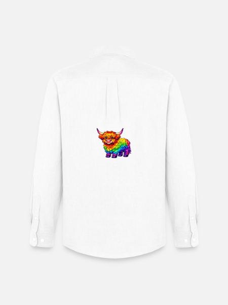 Vibrant Rainbow Highland Cow - Men's Oxford Shirt by Stanley/Stella - white