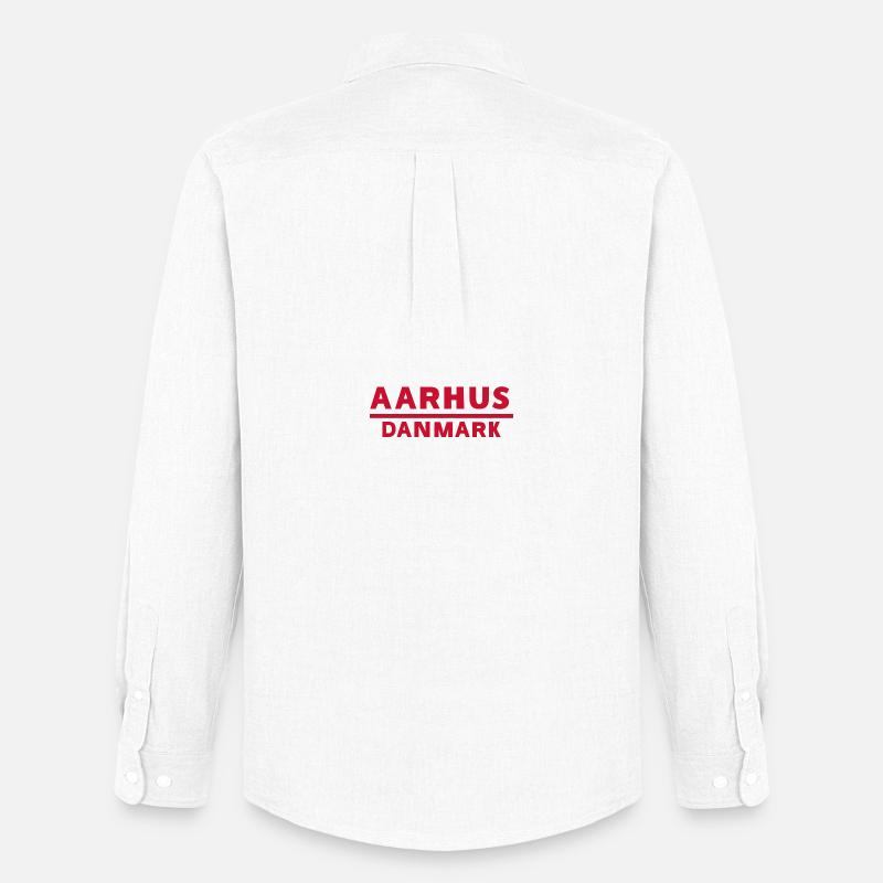 Aarhus Dänemark Text Logo in Rot - Männer Oxford Hemd von Stanley/Stella - Weiß