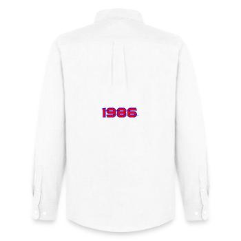 Graffiti néon rétro 1985 - Chemise Oxford homme Stanley/Stella - blanc - Dos - AI Model Male 185 dark (185cm)