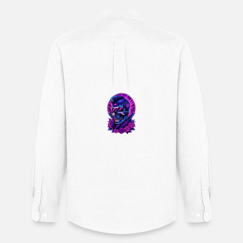 Neon Gothic Skull mit Kopfhörern - Männer Oxford Hemd von Stanley/Stella - Weiß