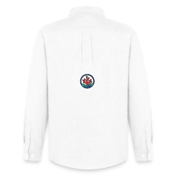 Corail rouge dans l’océan | Marine Conservation Logo - Chemise Oxford homme Stanley/Stella - blanc - Dos - AI Model Male 185 dark (185cm)