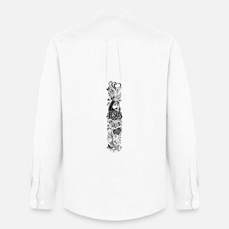 Ärmeldesign – Jesus Ethnostil schwarz - Männer Oxford Hemd von Stanley/Stella - Weiß