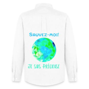 Globe Géométrique Bleu Vert Sauvez moi! - Chemise Oxford homme Stanley/Stella - blanc - Dos - AI Model Male 185 dark (185cm)