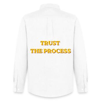 Faites confiance au processus Typographie rétro motivationnelle - Chemise Oxford homme Stanley/Stella - blanc - Dos - AI Model Male 185 dark (185cm)
