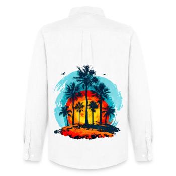 Palmiers au coucher tropical - Chemise Oxford homme Stanley/Stella - blanc - Dos - AI Model Male 185 dark (185cm)