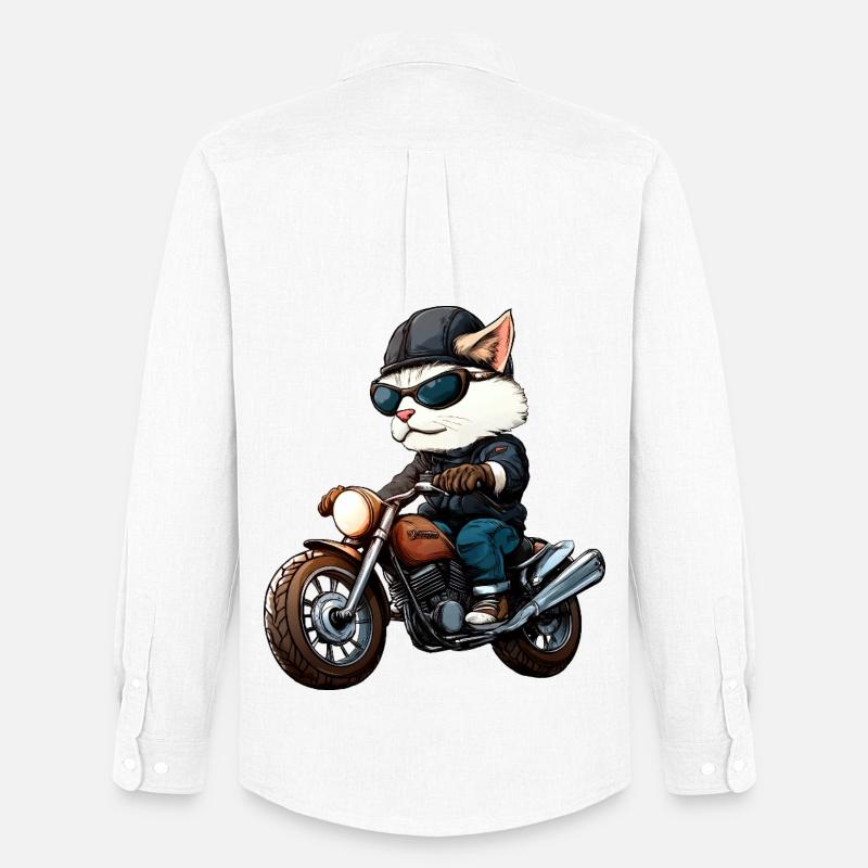 Motorradfahrer Katze - Männer Oxford Hemd von Stanley/Stella - Weiß