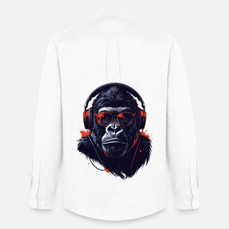 Gorilla mit Kopfhörern Cooles Motiv - Männer Oxford Hemd von Stanley/Stella - Weiß