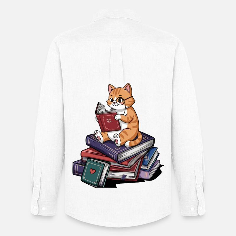 Bücherwurm-Katze Kätzchen liest Bücher Kunst - Männer Oxford Hemd von Stanley/Stella - Weiß