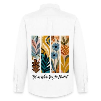 Blooming Botanical Panel Collage - Men's Oxford Shirt by Stanley/Stella - white - Back - AI Model Male 185 dark (185cm)