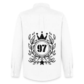 97 - Born year Year of birth 1997 - Men's Oxford Shirt by Stanley/Stella - white - Back - AI Model Male 185 dark (185cm)