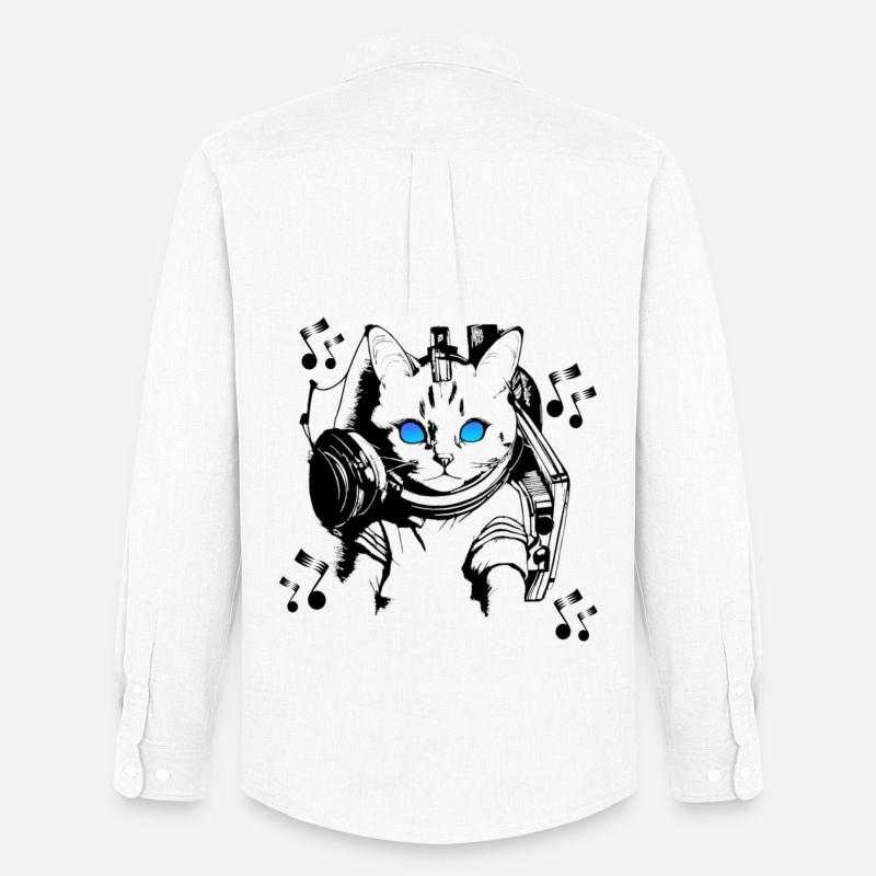 DJ Katze mit Kopfhörern - Männer Oxford Hemd von Stanley/Stella - Weiß