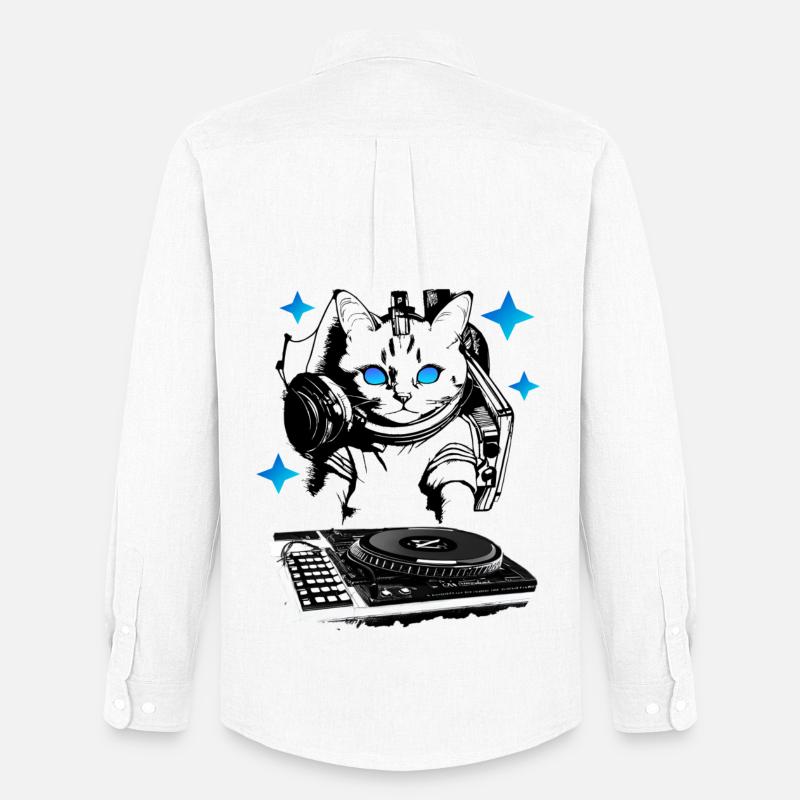 DJ Katze mit Mischpult - Männer Oxford Hemd von Stanley/Stella - Weiß
