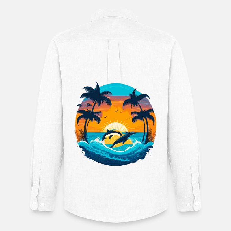 Delphin Sunset - Männer Oxford Hemd von Stanley/Stella - Weiß