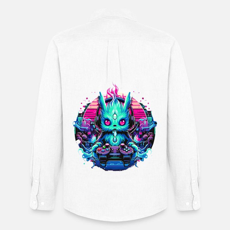 Synthwave Zocker Gaming Alien - Männer Oxford Hemd von Stanley/Stella - Weiß