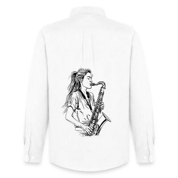 Croquis du saxophoniste - Chemise Oxford homme Stanley/Stella - blanc - Dos - AI Model Male 185 dark (185cm)