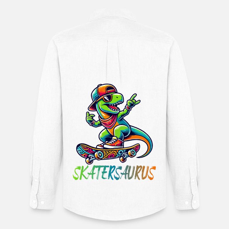 Skatersaurus Dinosaurier Retro Skateboarding Design - Männer Oxford Hemd von Stanley/Stella - Weiß