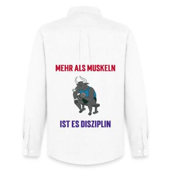 Plus que des muscles, c’est de la discipline - Chemise Oxford homme Stanley/Stella - blanc - Dos - AI Model Male 185 dark (185cm)