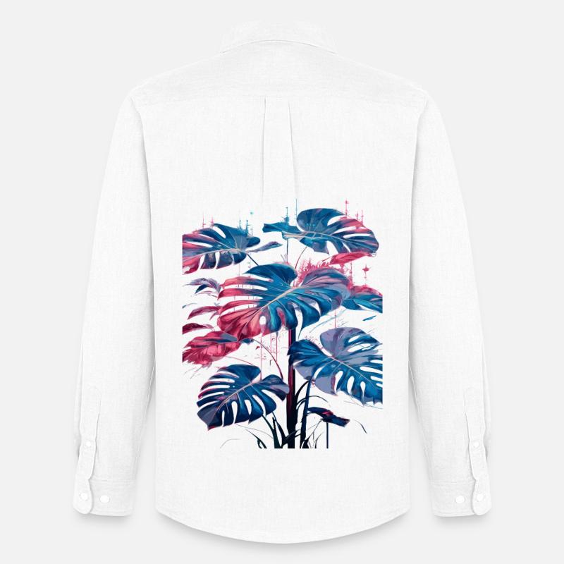 Retro Monstera Pflanze Neon Synthwave - Männer Oxford Hemd von Stanley/Stella - Weiß
