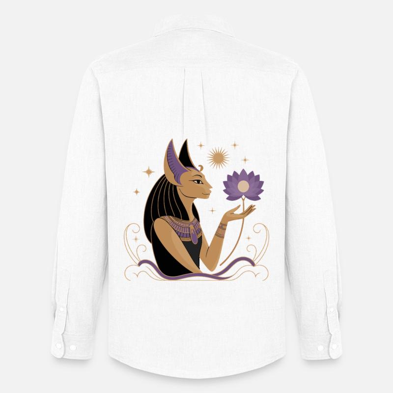 Heiterer Bastet Mit Einer Lotusblume - Männer Oxford Hemd von Stanley/Stella - Weiß