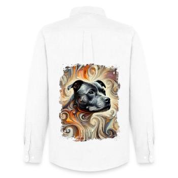 Staffordshire Bull Terrier dans un style artistique - Chemise Oxford homme Stanley/Stella - blanc - Dos - AI Model Male 185 dark (185cm)