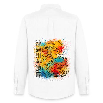 Big Wave Kanagawa One Line Minimalist - Men's Oxford Shirt by Stanley/Stella - white - Back - AI Model Male 185 dark (185cm)