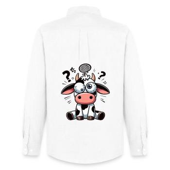 Funny Confused Cow Cartoon Clumsy Googly Eyes - Men's Oxford Shirt by Stanley/Stella - white - Back - AI Model Male 185 dark (185cm)