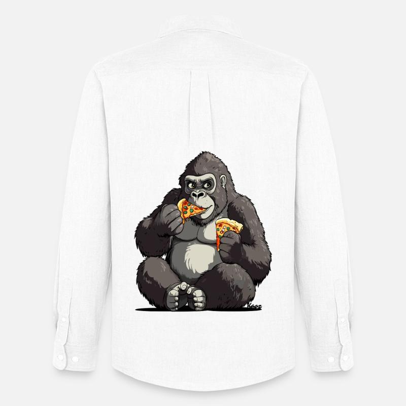 Gorilla genießt Pizza Illustration - Männer Oxford Hemd von Stanley/Stella - Weiß