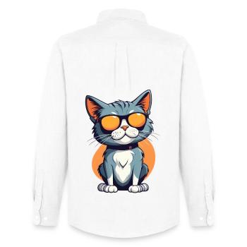 Casual cat illustration with sunglasses - Men's Oxford Shirt by Stanley/Stella - white - Back - AI Model Male 185 dark (185cm)