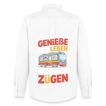 Bahn Genieße Das Leben In Vollen Zügen Eisenbahn - Männer Oxford Hemd von Stanley/Stella - Weiß - Hinten - AI Model Male 185 dark (185cm)