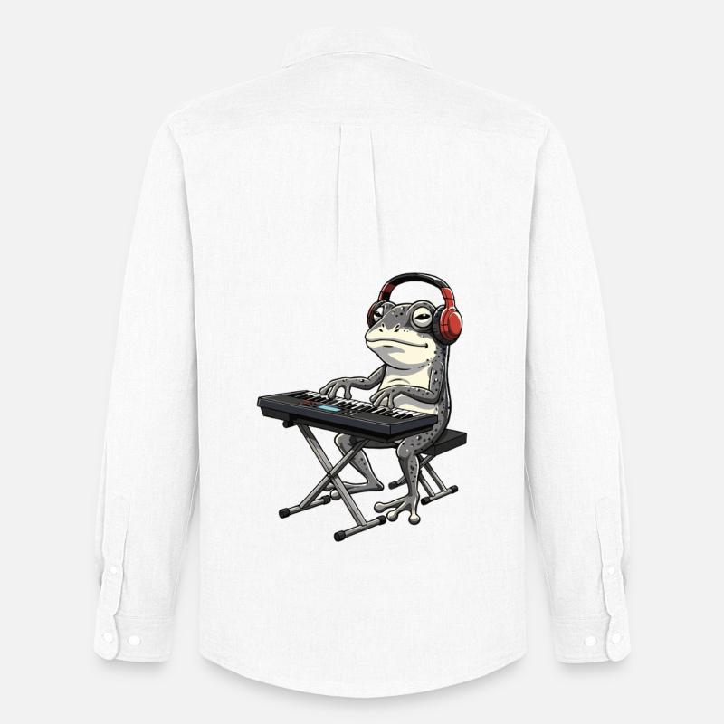 Frosch mit Keyboard und Kopfhörern - Männer Oxford Hemd von Stanley/Stella - Weiß