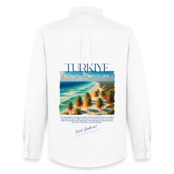 Turkey Bodrum Beach Holiday Design – Visit Bodrum - Men's Oxford Shirt by Stanley/Stella - white - Back - AI Model Male 185 dark (185cm)