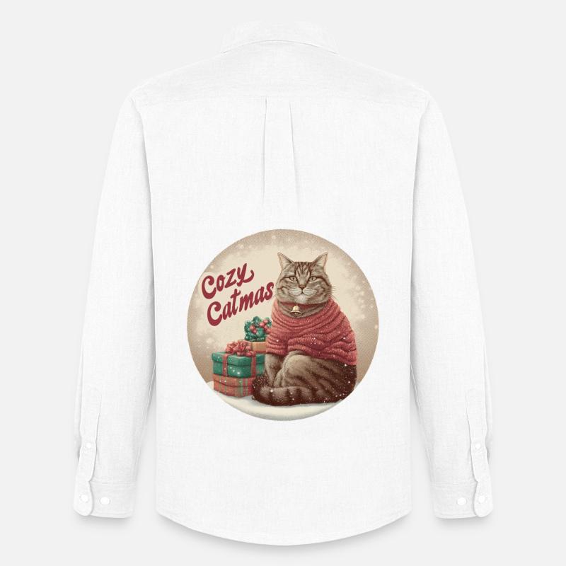 Weihnachtskatzen-Shirt Cozy Tabby im Weihnachtsmann-Pullover - Männer Oxford Hemd von Stanley/Stella - Weiß