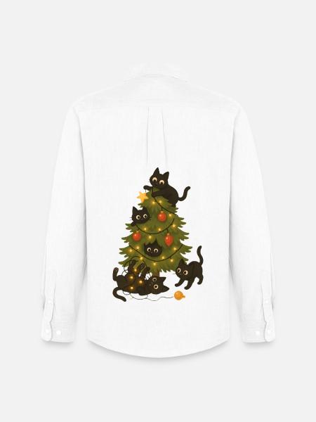 Funny Cats Playing Around Christmas Tree - Men's Oxford Shirt by Stanley/Stella - white